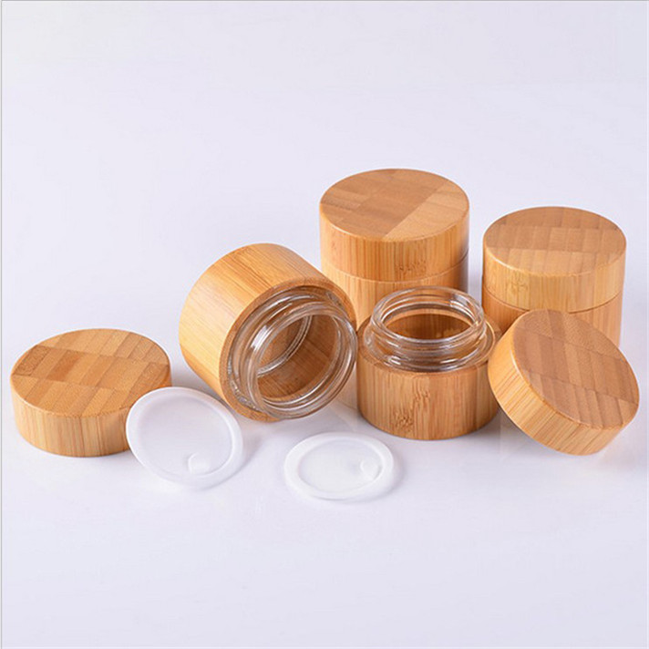5g 15g 30g 50g 100g frosted face cream cosmetic jars glass jars with wooden caps engraving bamboo lid