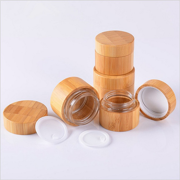 5g 15g 30g 50g 100g frosted face cream cosmetic jars glass jars with wooden caps engraving bamboo lid