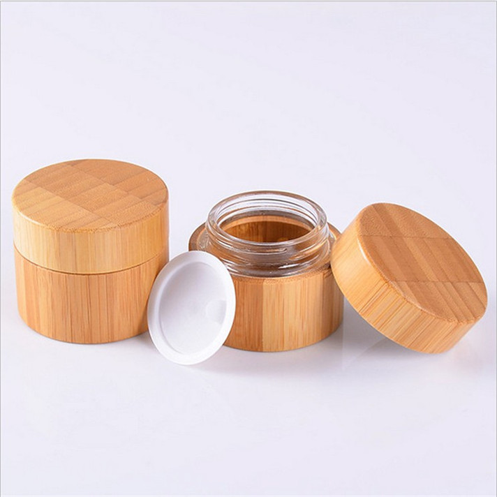 5g 15g 30g 50g 100g frosted face cream cosmetic jars glass jars with wooden caps engraving bamboo lid