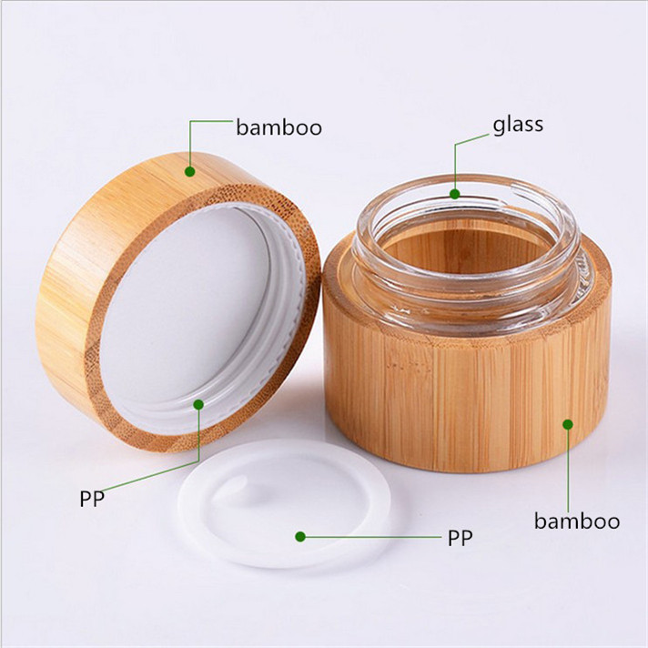 5g 15g 30g 50g 100g frosted face cream cosmetic jars glass jars with wooden caps engraving bamboo lid