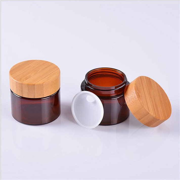 5g 15g 30g 50g 100g frosted face cream cosmetic jars glass jars with wooden caps engraving bamboo lid