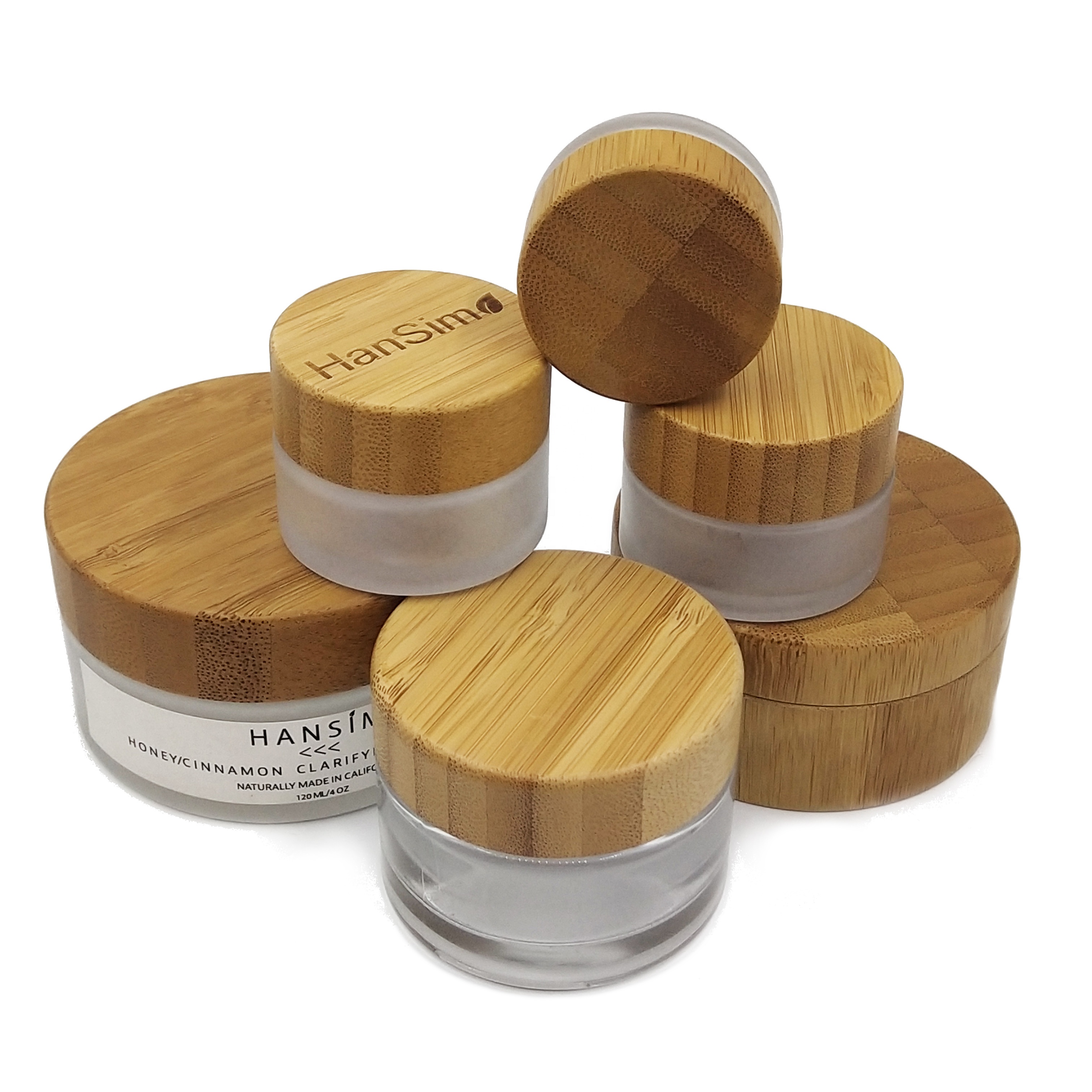 5g 15g  30g 50g 100g frosted glass bamboo cap cosmetic cream jar/container cosmetic packaging
