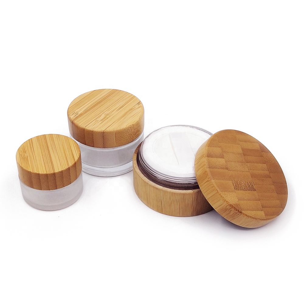 5g 15g 30g 50g 100g frosted glass bamboo cap cosmetic cream jar/container cosmetic packaging