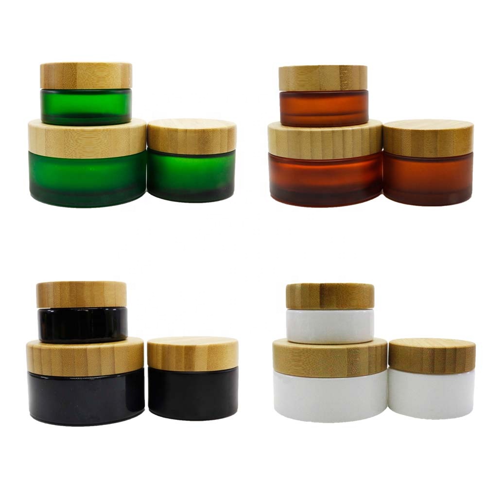5g 15g 30g 50g 100g frosted green amber black cosmetic glass jar with bamboos screw lid 17Q