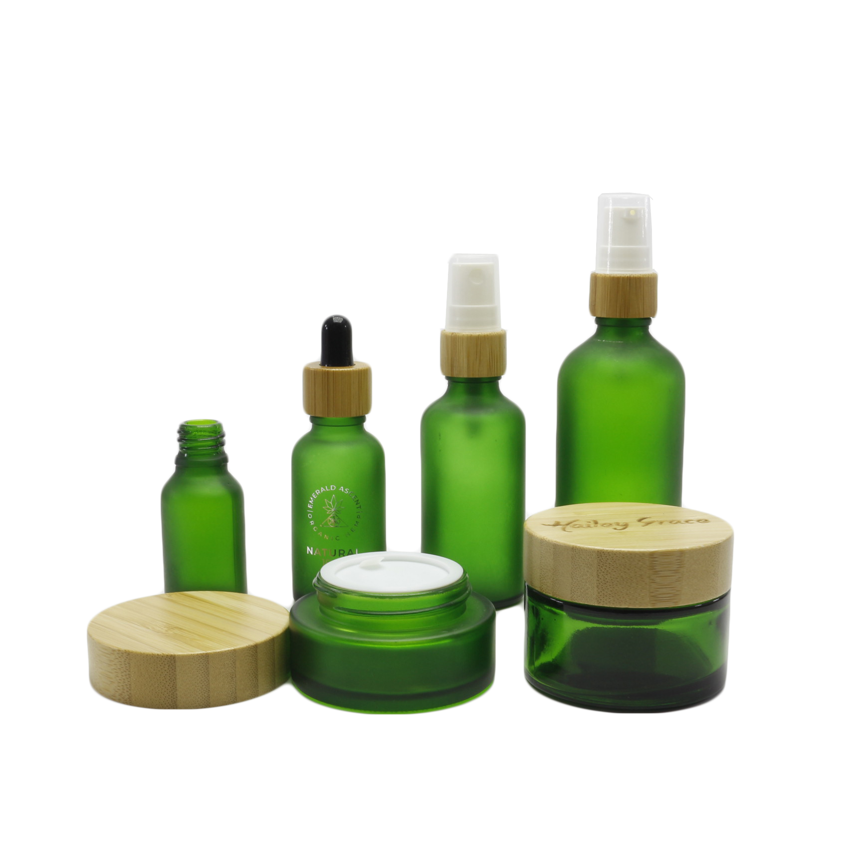 5g 15g 30g 50g 100g green frosted bamboo glass cream jar with bamboo lid bamboo spray bottle cosmetic BJ-348AN