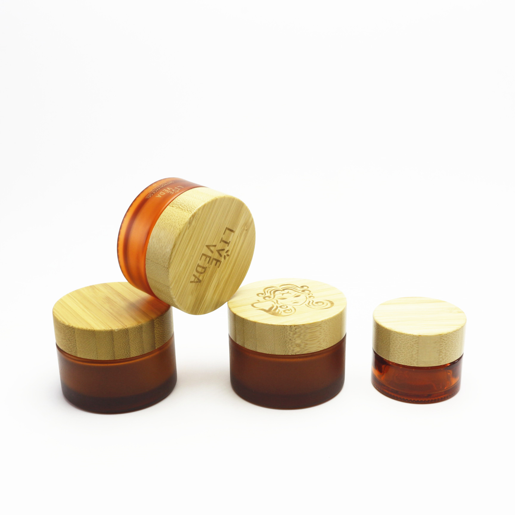 5g 15g 30g 50g 100g matte frosted amber glass bamboo lid jar for cosmetic cream jars container BJ-312AN
