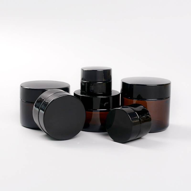 5g 15g 30g 50g 100ml Cosmetic clear amber glass jar for facial cream with black cap / empty glass jar with gold silver lid