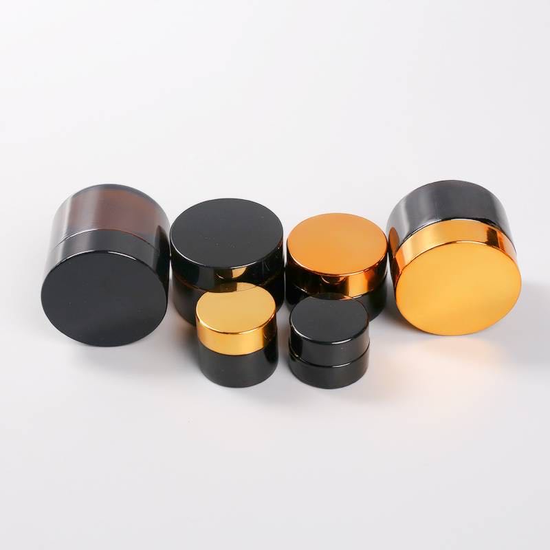 5g 15g 30g 50g 100ml Cosmetic clear amber glass jar for facial cream with black cap / empty glass jar with gold silver lid