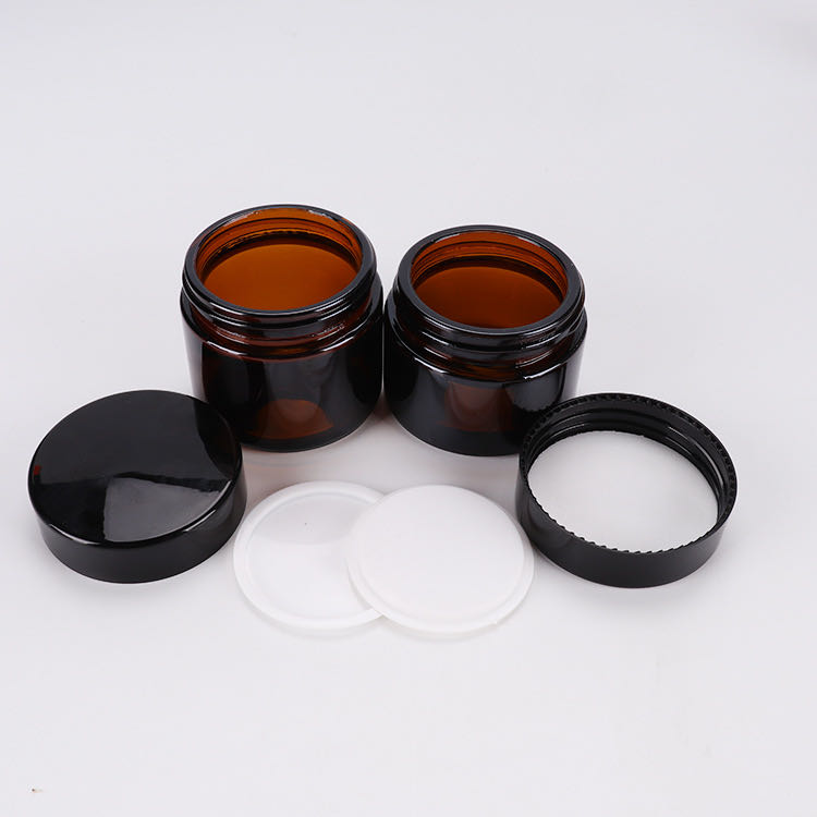 5g 15g 30g 50g 100ml Cosmetic clear amber glass jar for facial cream with black cap / empty glass jar with gold silver lid
