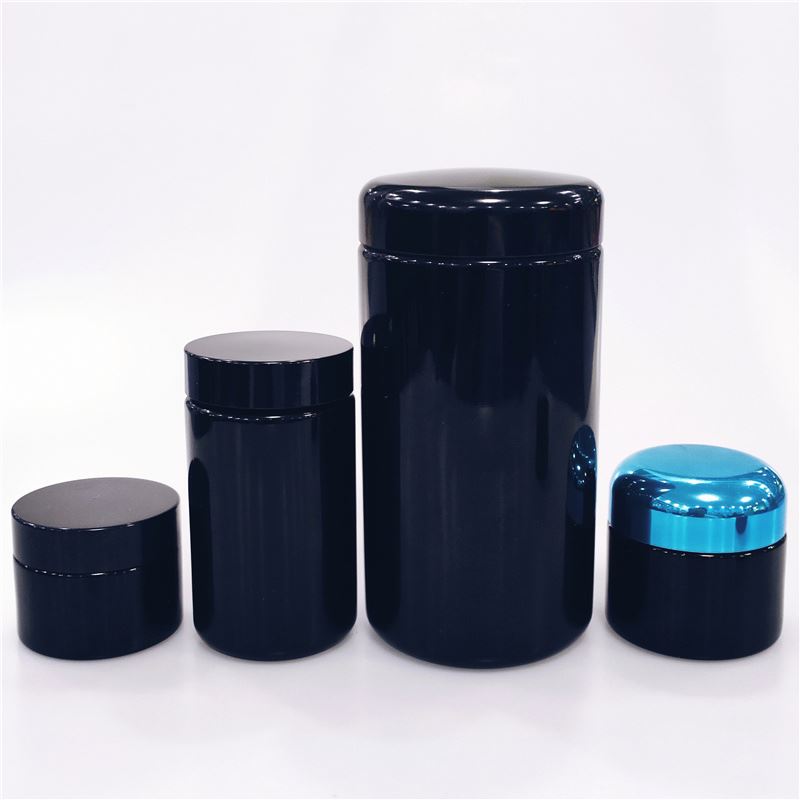 5g 30g 60g 250g 500g Custom Herb Stash Glass Weed Jar Custom Logo Smell Proof Black UV Glass Jar