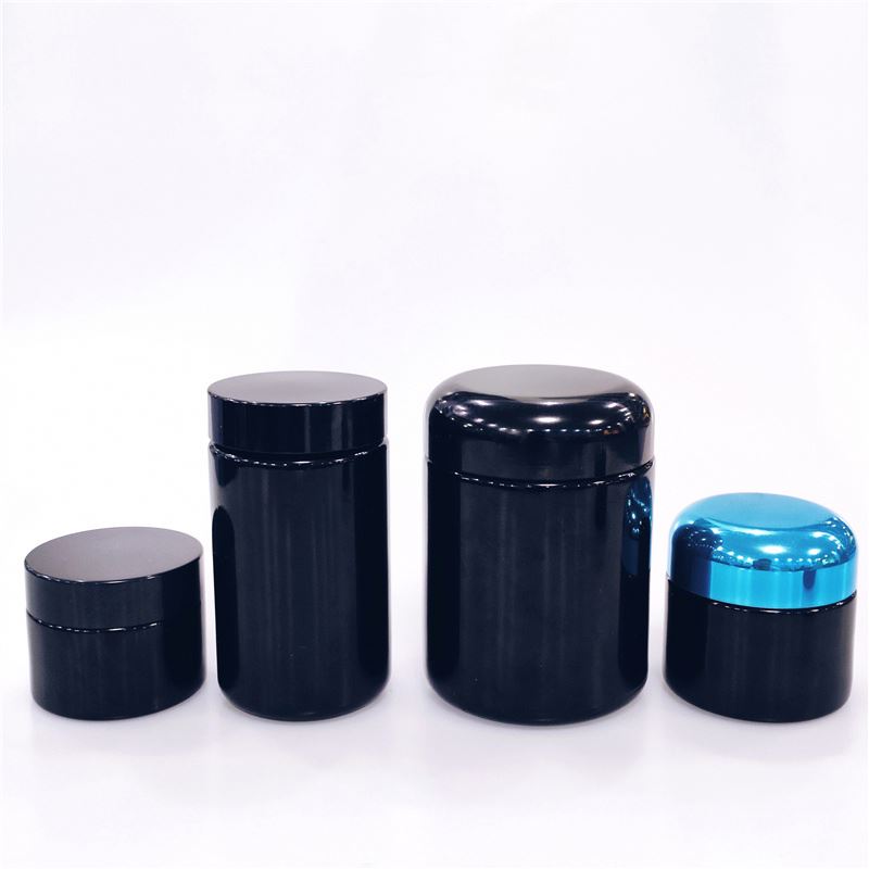 5g 30g 60g 250g 500g Custom Herb Stash Glass Weed Jar Custom Logo Smell Proof Black UV Glass Jar