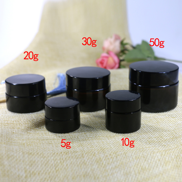 5g Amber glass jar wooden lid hot sale cream bottle 1oz brown glass jar 30ml bamboo lid 50ml cosmetic bottle 100 ml packaging