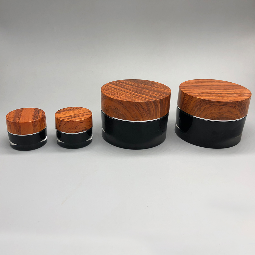 5g Black Acrylic Cosmetic Cream Jar Container with Bamboo Lid