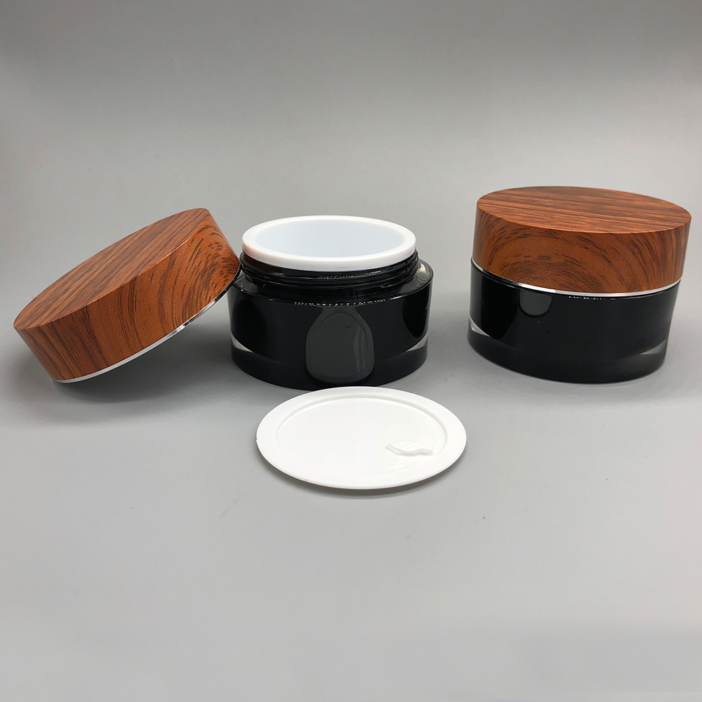 5g Black Acrylic Cosmetic Cream Jar Container with Bamboo Lid