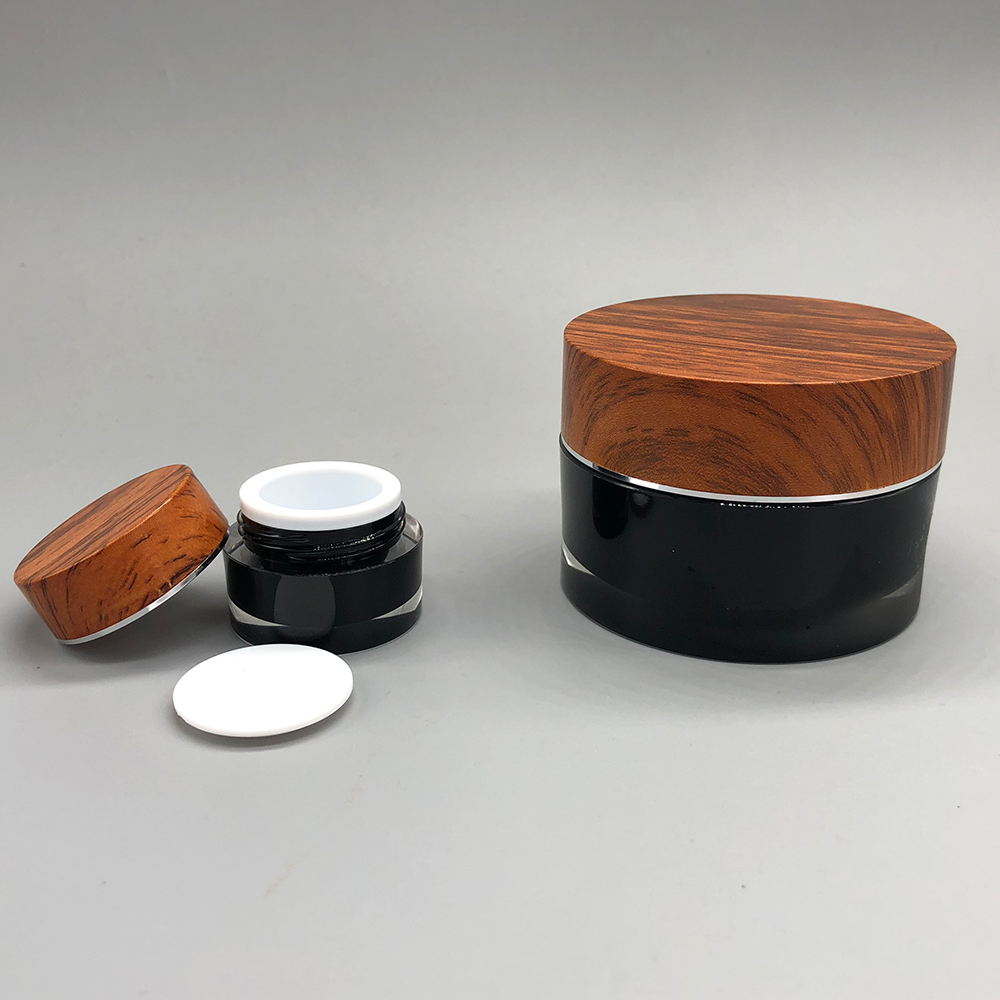 5g Black Acrylic Cosmetic Cream Jar Container with Bamboo Lid