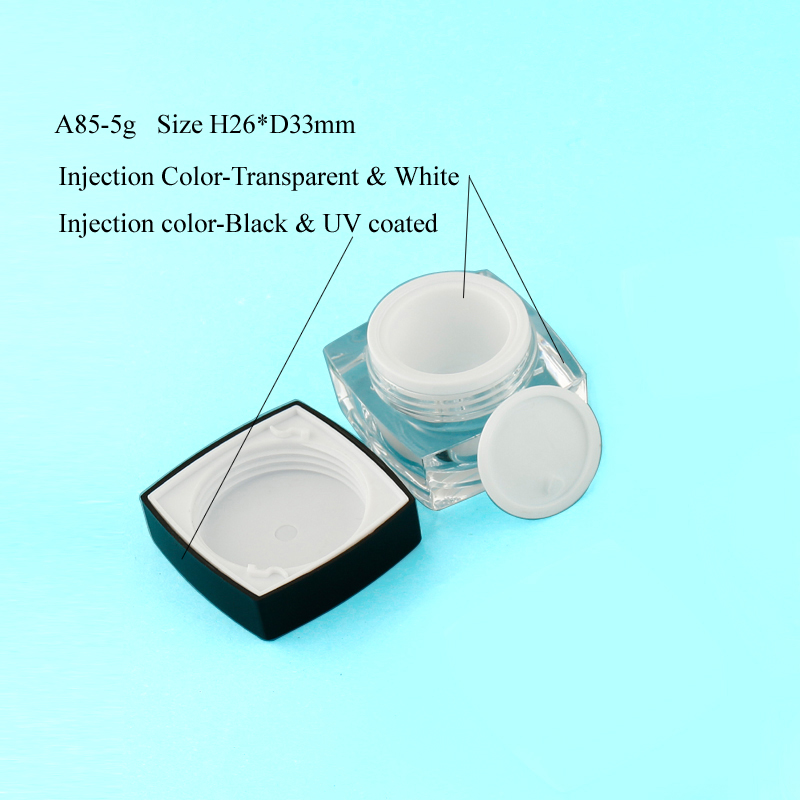 5g Ex-stock Empty acrylic cream jar square face cream containers ready to ship 5ml Black jar