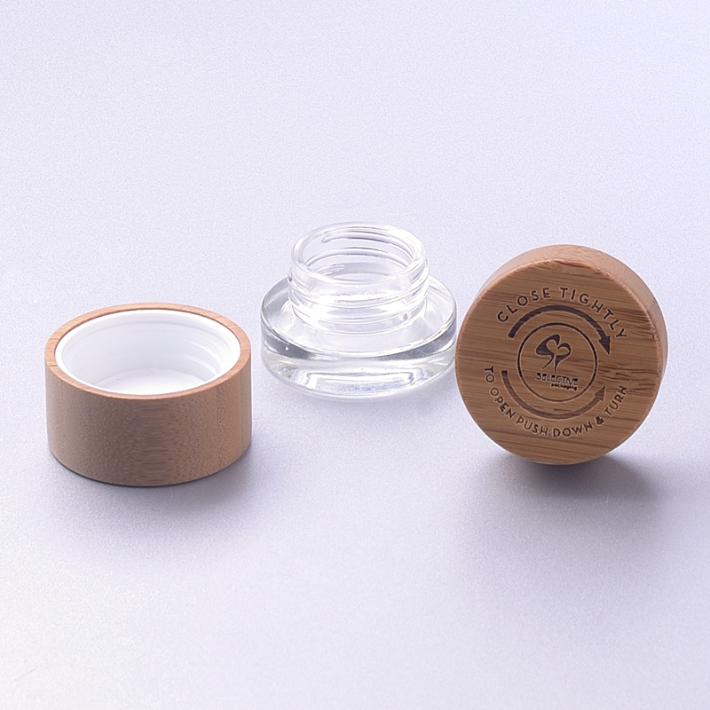 5g clear glass cream jar with CRC child resistant eco-friendly bamboo lid