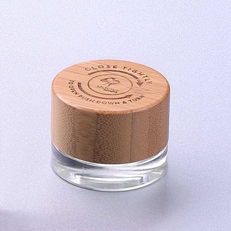 5g clear glass cream jar with CRC child resistant eco-friendly bamboo lid