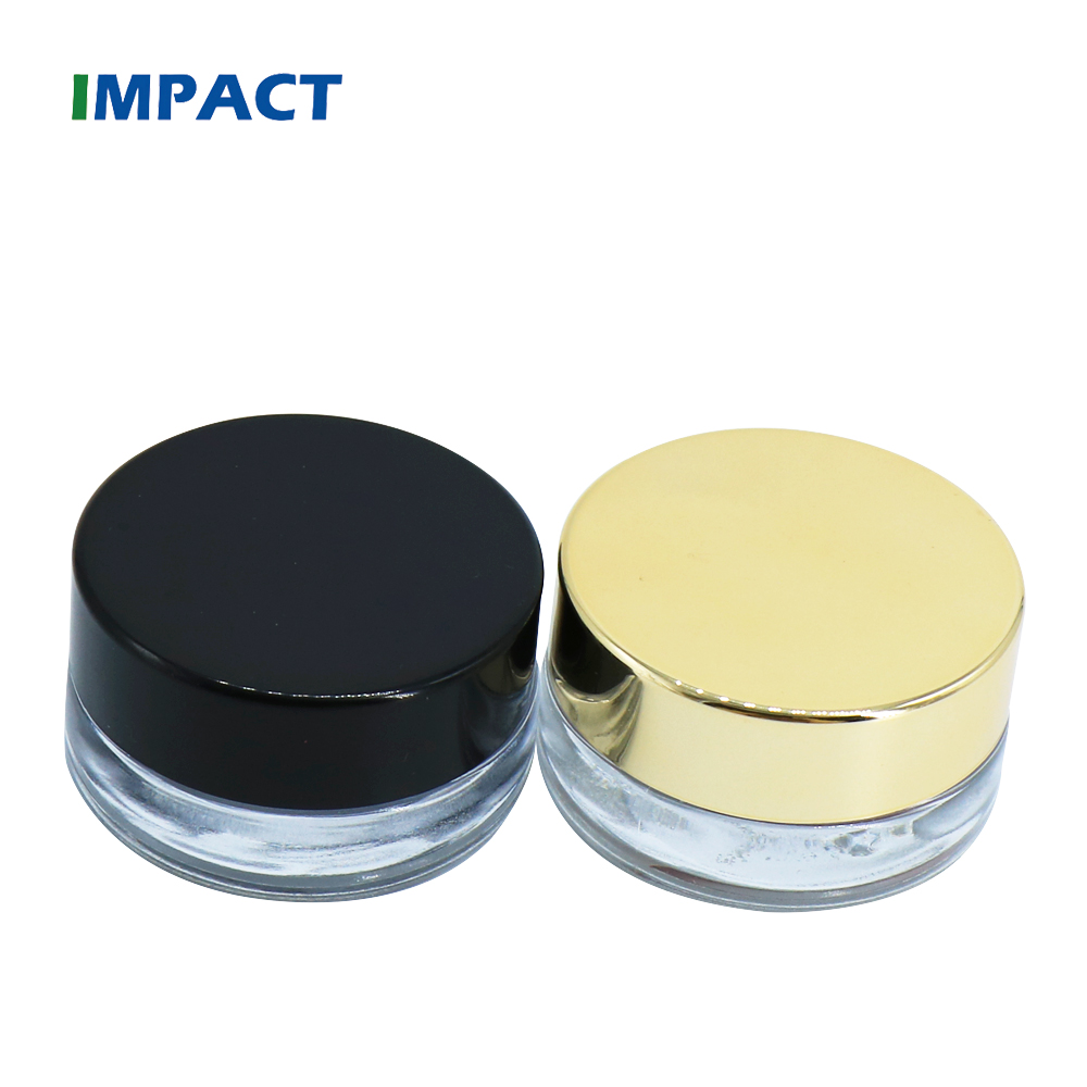 5g cosmetic mini round shape transparent glass jar packaging with black gold caps
