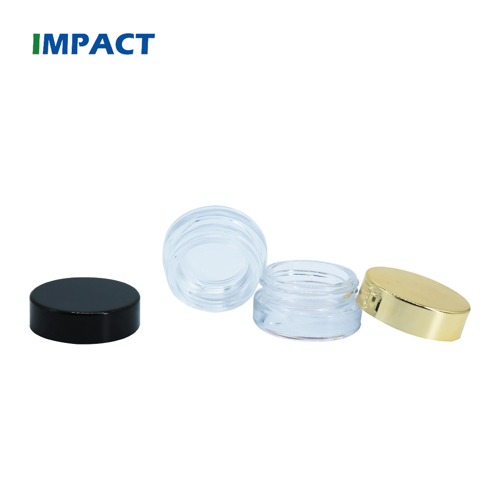 5g cosmetic mini round shape transparent glass jar packaging with black gold caps
