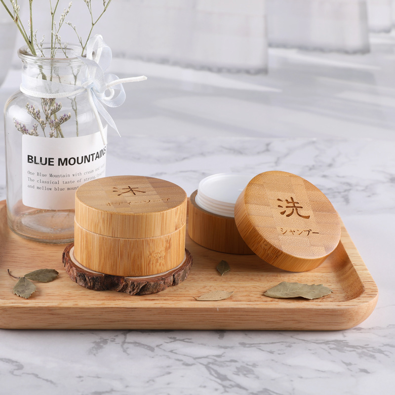 5g empty plastic wooden bamboo cream jar with bamboo lid for cosmetic lip balm container packaging