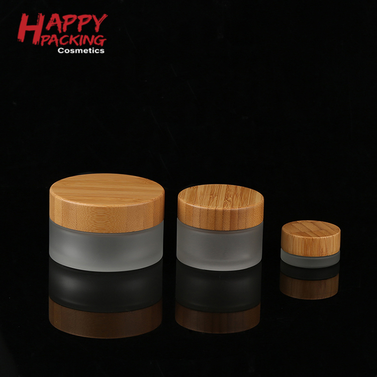 5g frosted glass cosmetic jar with bamboo lid