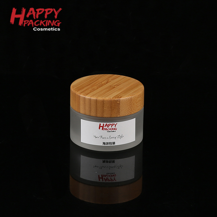 5g frosted glass cosmetic jar with bamboo lid