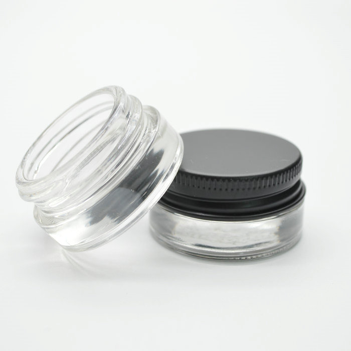 5g low profile glass jars with black aluminium lid