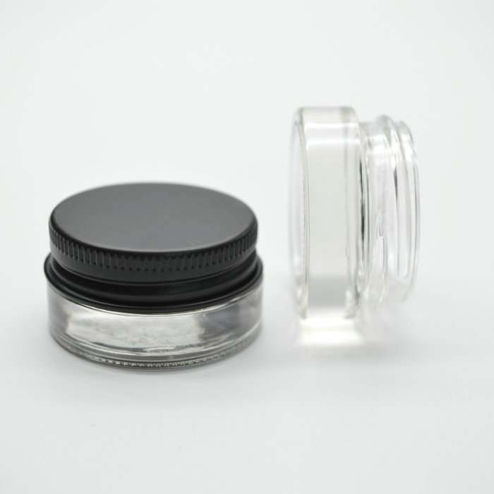 5g low profile glass jars with black aluminium lid