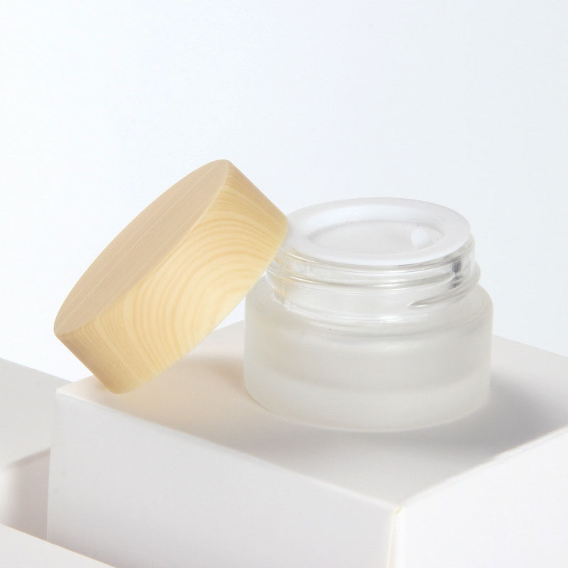 5g matte cream sample glass jar with wood grain cover lid cosmetic packaging jars