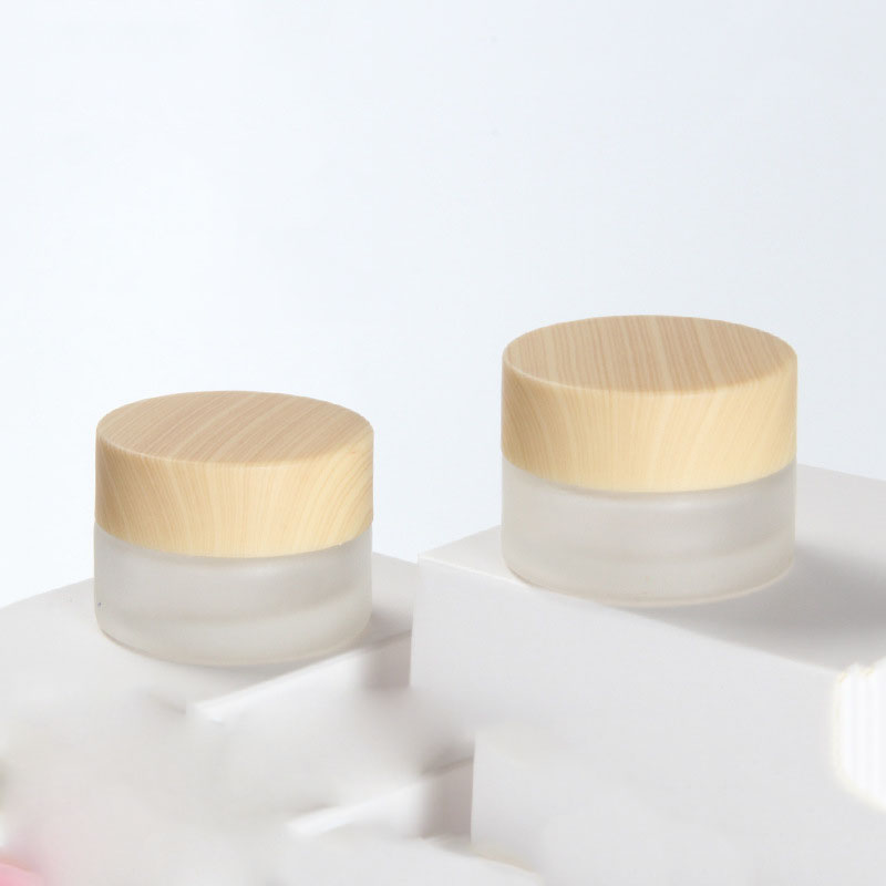 5g matte cream sample glass jar with wood grain cover lid cosmetic packaging jars