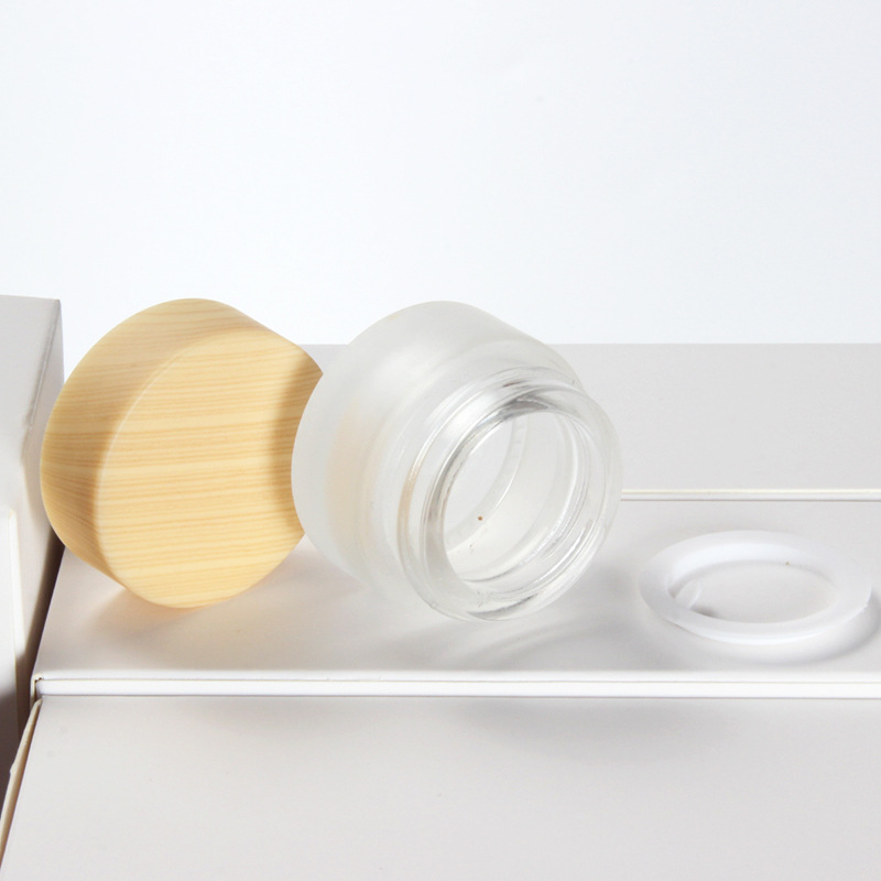 5g matte cream sample glass jar with wood grain cover lid cosmetic packaging jars