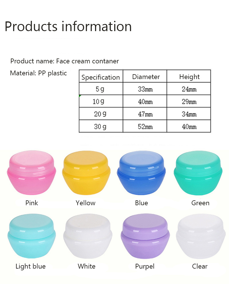 5g private label mini multi colors manufacturer eo-friendly plastic empty cosmetic face cream bottle