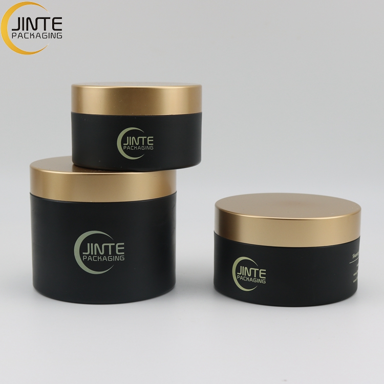 5g10g 15g 30g 50ml 100ml 150ml 250ml Hair Black Cream Containers Cosmetic PETG Jars With Matte Gold Lid