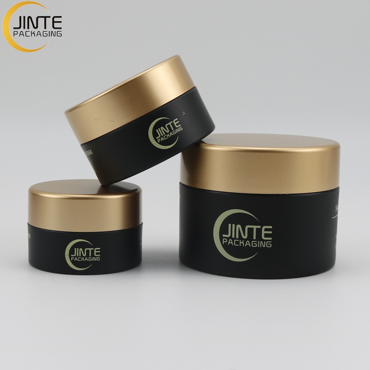 5g10g 15g 30g 50ml 100ml 150ml 250ml Hair Black Cream Containers Cosmetic PETG Jars With Matte Gold Lid