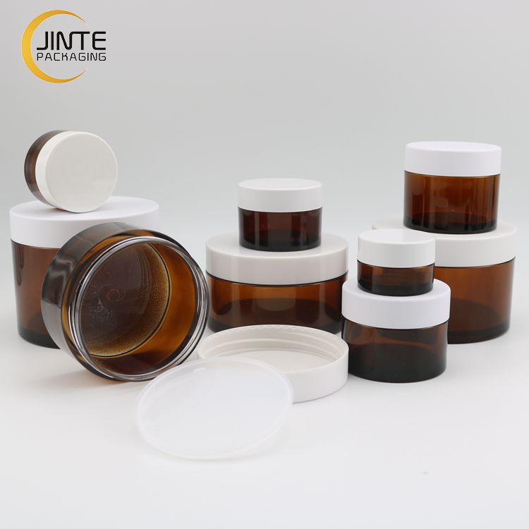 5g10g 15g 30g 50ml 100ml 150ml 250ml Hair Brown Cream Containers  Amber Cosmetic PETG Jars With White Lid