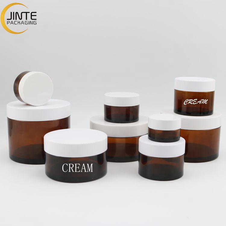 5g10g 15g 30g 50ml 100ml 150ml 250ml Hair Brown Cream Containers Amber Cosmetic PETG Jars With White Lid