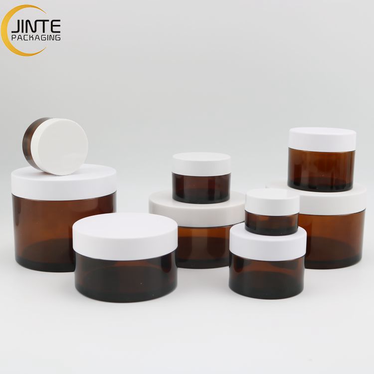 5g10g 15g 30g 50ml 100ml 150ml 250ml Hair Brown Cream Containers Amber Cosmetic PETG Jars With White Lid