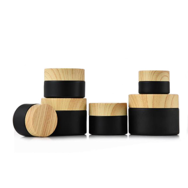 5g10g15g20g30g50g matte black color cosmetics eye cream glass jars bottles with artifical wood plastic lid