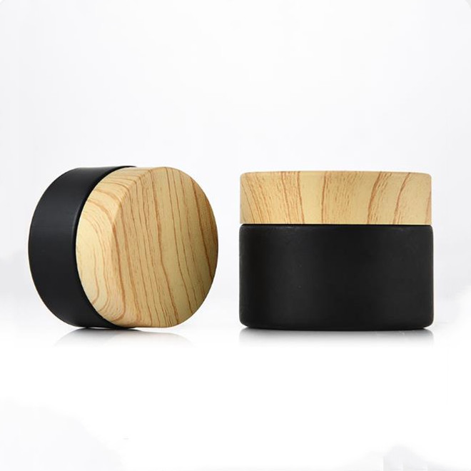 5g10g15g20g30g50g matte black color cosmetics eye cream glass jars bottles with artifical wood plastic lid