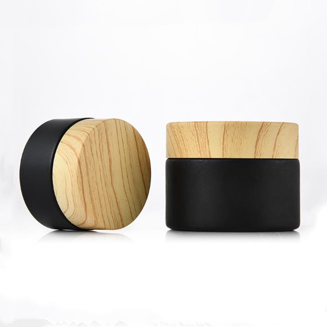 5g10g15g20g30g50g matte black color cosmetics eye cream glass jars bottles with artifical wood plastic lid