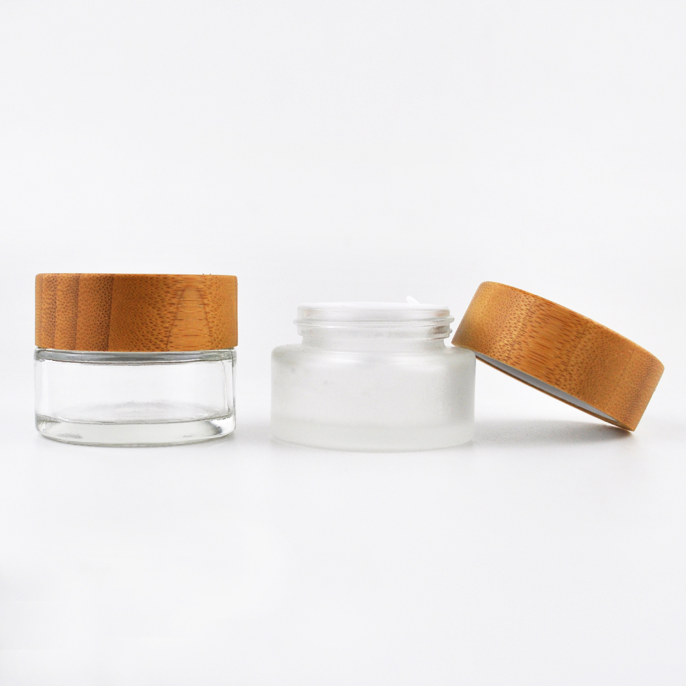 5gl 10g 15g 30g 50g 100g Frosted cosmetic Glass Cream jar with Bamboo Lids