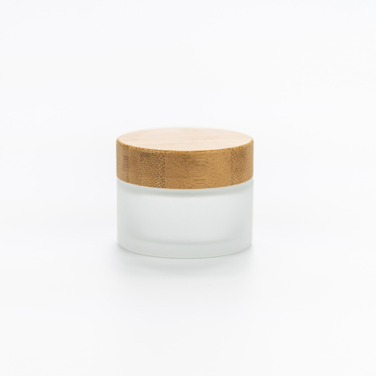 5gl 10g 15g 30g 50g 100g Frosted cosmetic Glass Cream jar with Bamboo Lids