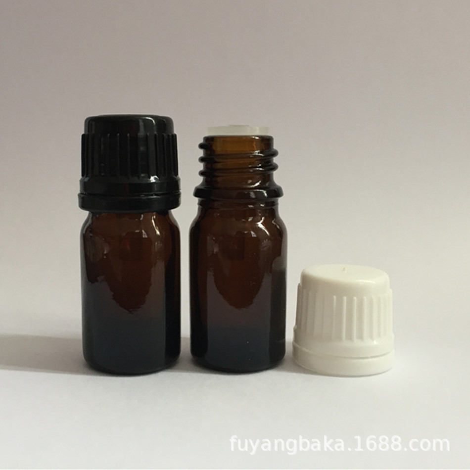 5m amber glass essential oil bottle,cheap cosmetic wholesale decorative bottle with safety tamper evident cap