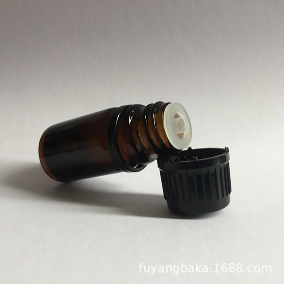 5m amber glass essential oil bottle,cheap cosmetic wholesale decorative bottle with safety tamper evident cap