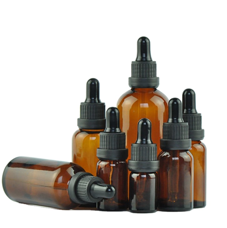 5ml-100ml Amber Glass Essential Oil Serum Dropper Bottle with Child Proof Lids and Pipette
