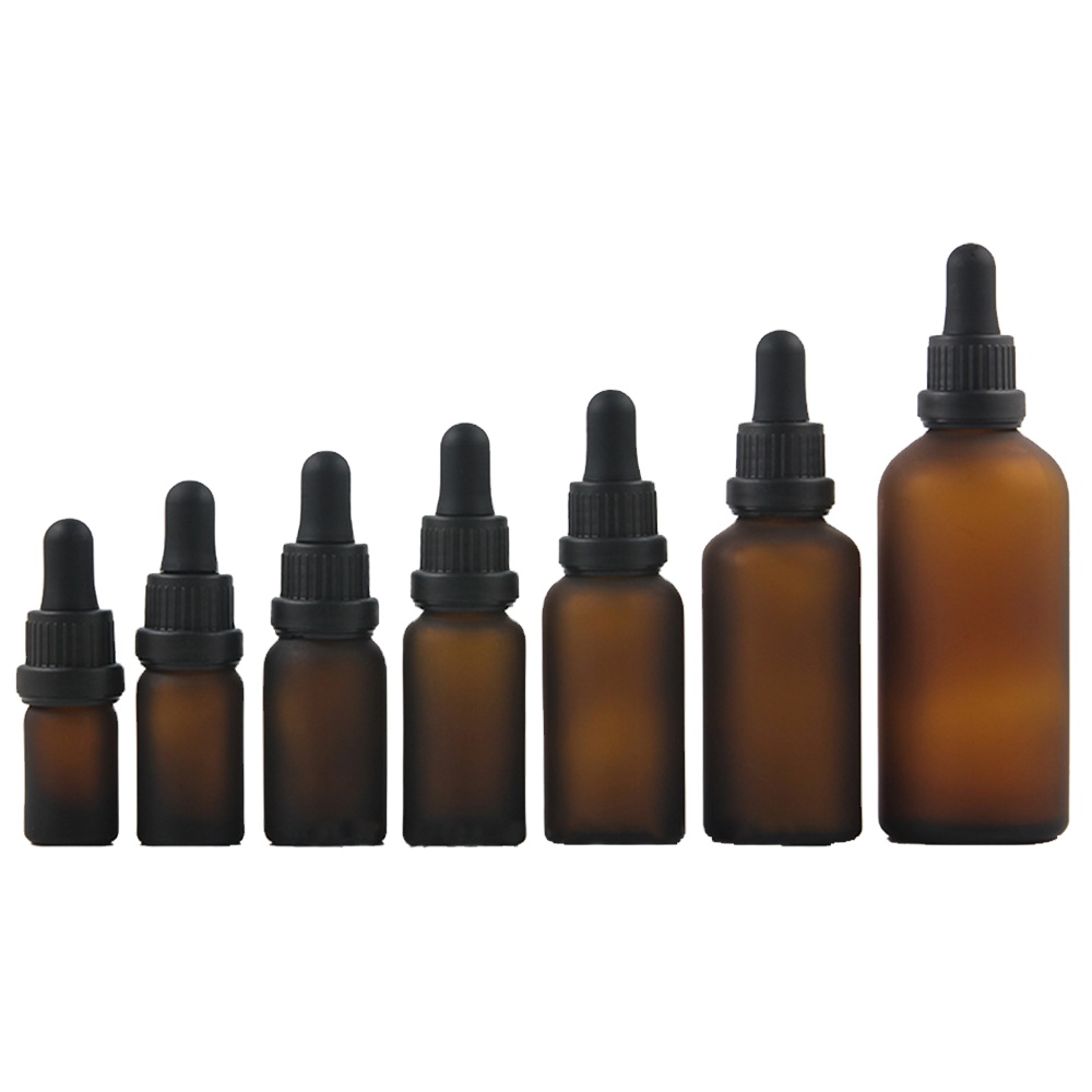 5ml-100ml  Matte Frosted Amber Glass Essential Oil Glass Bottle With Black Sealed Dropper