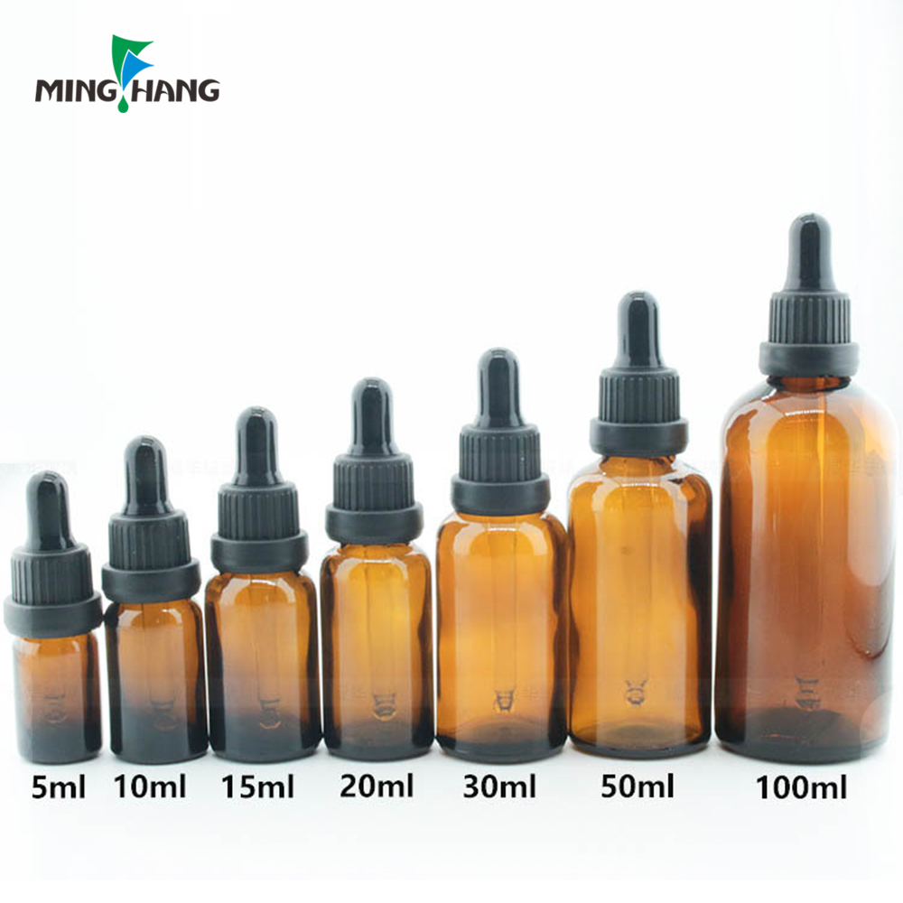 5ml-100ml Matte Frosted Amber Glass Essential Oil Glass Bottle With Black Sealed Dropper