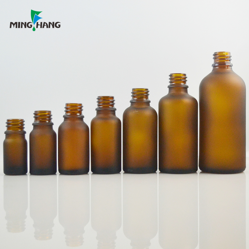 5ml-100ml Matte Frosted Amber Glass Essential Oil Glass Bottle With Black Sealed Dropper
