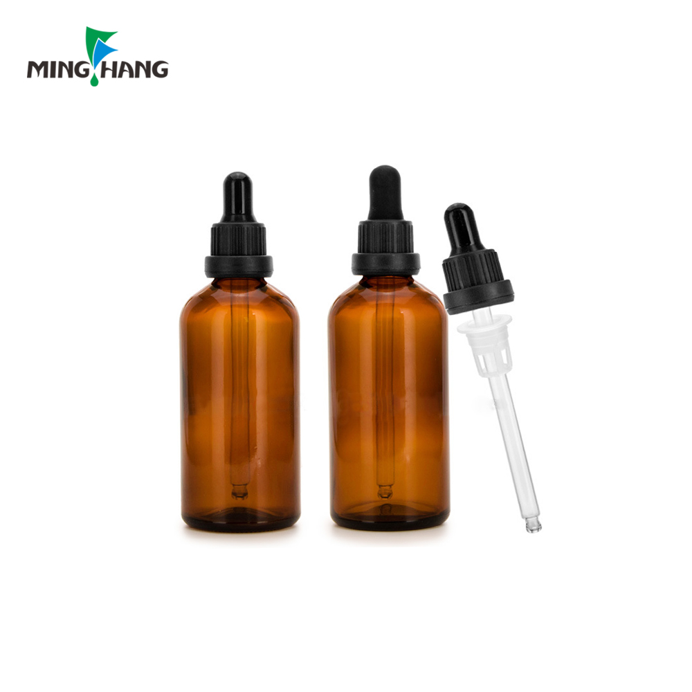 5ml-100ml Matte Frosted Amber Glass Essential Oil Glass Bottle With Black Sealed Dropper